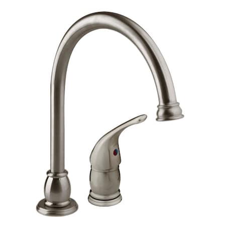 DESIGNER PEDESTAL GOOSE NECK RV KITCHEN FAUCET - BRUSHED SATIN NICKEL